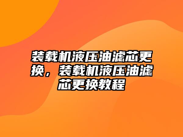 裝載機(jī)液壓油濾芯更換，裝載機(jī)液壓油濾芯更換教程