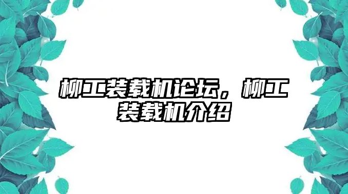 柳工裝載機論壇，柳工裝載機介紹