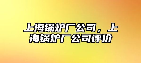 上海鍋爐廠公司，上海鍋爐廠公司評價