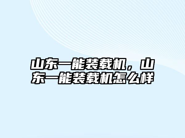 山東一能裝載機，山東一能裝載機怎么樣