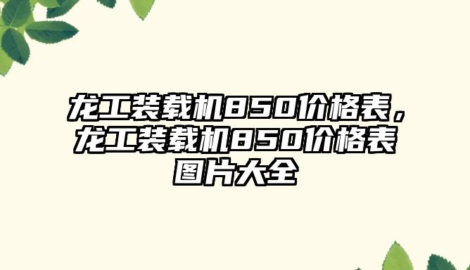 龍工裝載機850價格表，龍工裝載機850價格表圖片大全