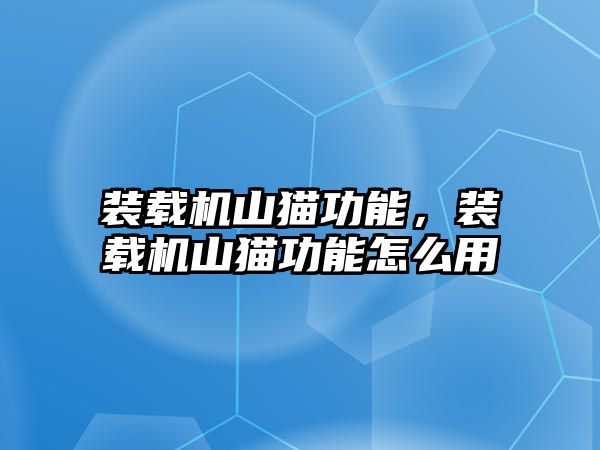 裝載機山貓功能，裝載機山貓功能怎么用