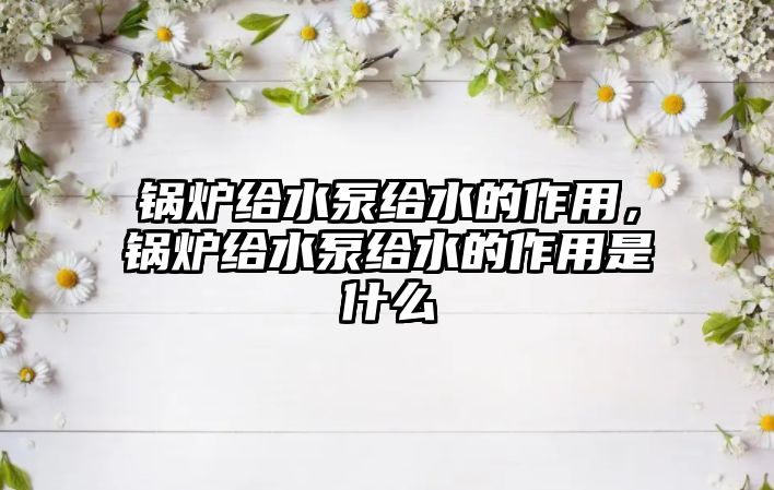 鍋爐給水泵給水的作用，鍋爐給水泵給水的作用是什么