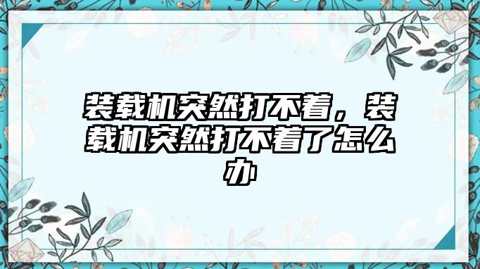 裝載機(jī)突然打不著，裝載機(jī)突然打不著了怎么辦