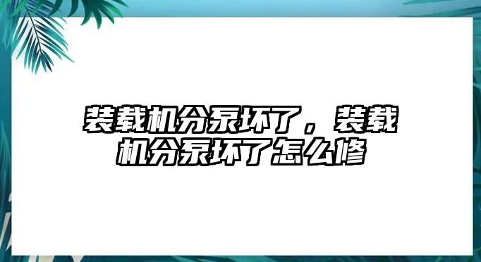 裝載機(jī)分泵壞了，裝載機(jī)分泵壞了怎么修