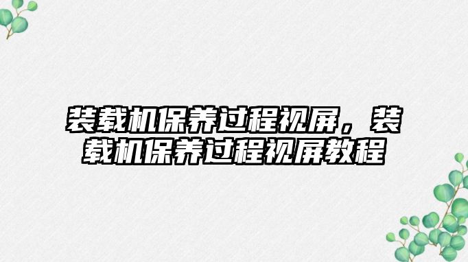 裝載機(jī)保養(yǎng)過程視屏，裝載機(jī)保養(yǎng)過程視屏教程