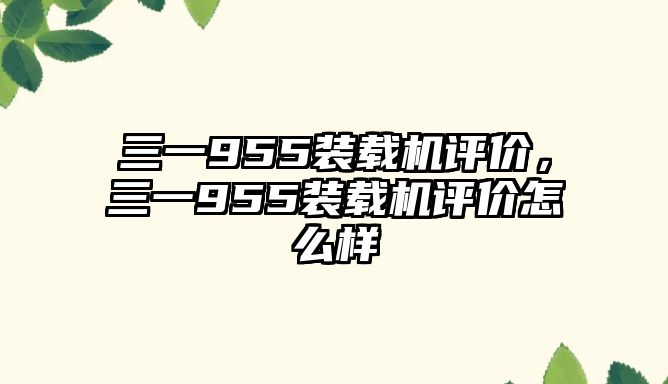 三一955裝載機(jī)評(píng)價(jià)，三一955裝載機(jī)評(píng)價(jià)怎么樣