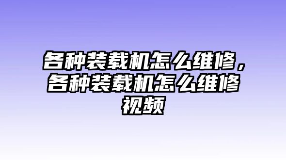 各種裝載機(jī)怎么維修，各種裝載機(jī)怎么維修視頻