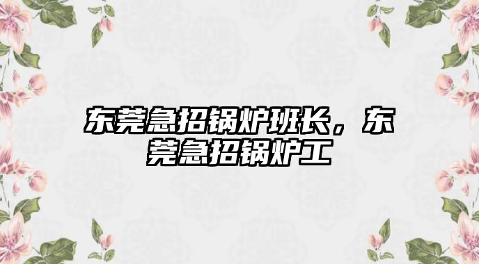 東莞急招鍋爐班長，東莞急招鍋爐工