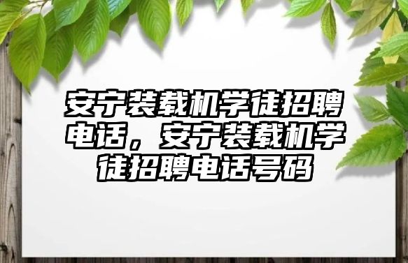 安寧裝載機學徒招聘電話，安寧裝載機學徒招聘電話號碼