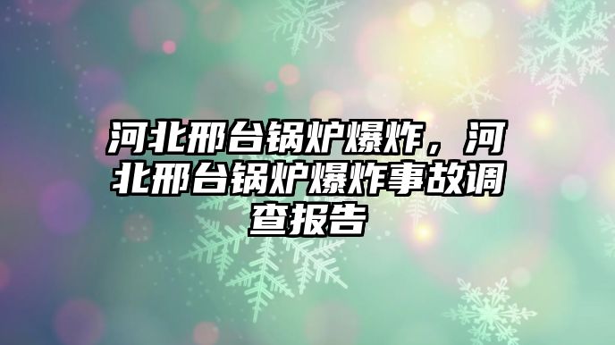 河北邢臺(tái)鍋爐爆炸，河北邢臺(tái)鍋爐爆炸事故調(diào)查報(bào)告