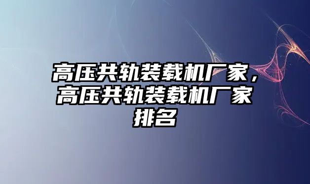 高壓共軌裝載機廠家，高壓共軌裝載機廠家排名