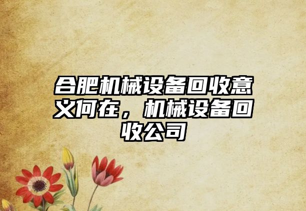 合肥機(jī)械設(shè)備回收意義何在，機(jī)械設(shè)備回收公司