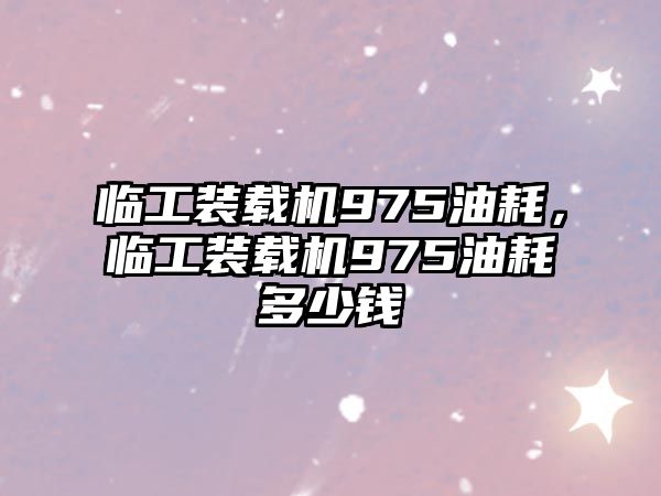 臨工裝載機(jī)975油耗，臨工裝載機(jī)975油耗多少錢