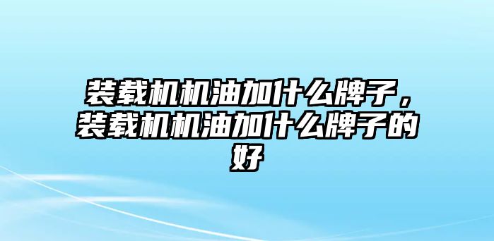 裝載機(jī)機(jī)油加什么牌子，裝載機(jī)機(jī)油加什么牌子的好