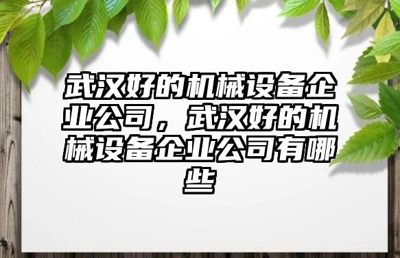 武漢好的機(jī)械設(shè)備企業(yè)公司，武漢好的機(jī)械設(shè)備企業(yè)公司有哪些