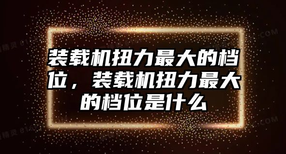 裝載機(jī)扭力最大的檔位，裝載機(jī)扭力最大的檔位是什么