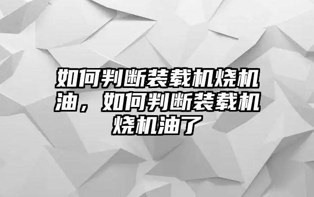 如何判斷裝載機燒機油，如何判斷裝載機燒機油了