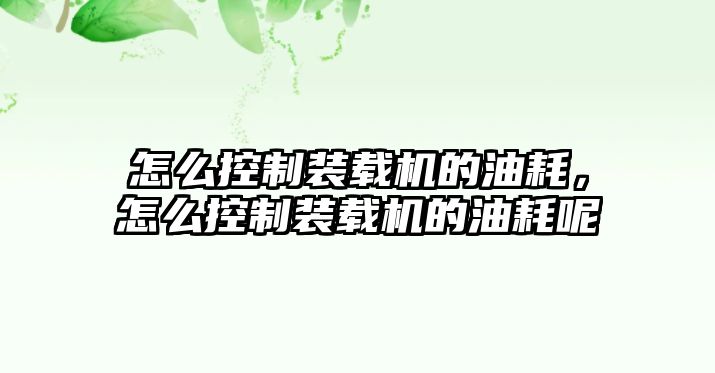 怎么控制裝載機的油耗，怎么控制裝載機的油耗呢