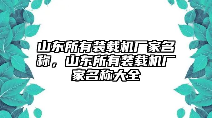 山東所有裝載機(jī)廠家名稱，山東所有裝載機(jī)廠家名稱大全