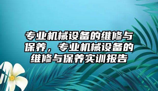 專業(yè)機械設備的維修與保養(yǎng)，專業(yè)機械設備的維修與保養(yǎng)實訓報告