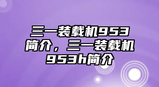 三一裝載機(jī)953簡(jiǎn)介，三一裝載機(jī)953h簡(jiǎn)介