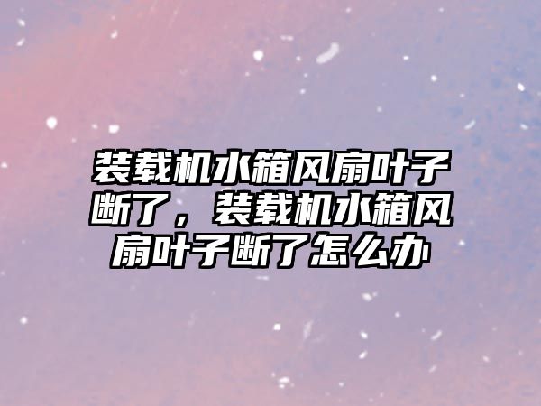 裝載機水箱風(fēng)扇葉子斷了，裝載機水箱風(fēng)扇葉子斷了怎么辦