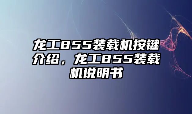 龍工855裝載機(jī)按鍵介紹，龍工855裝載機(jī)說明書