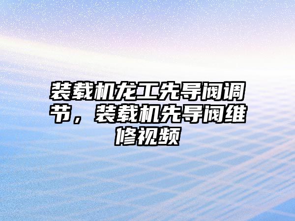 裝載機龍工先導閥調(diào)節(jié)，裝載機先導閥維修視頻