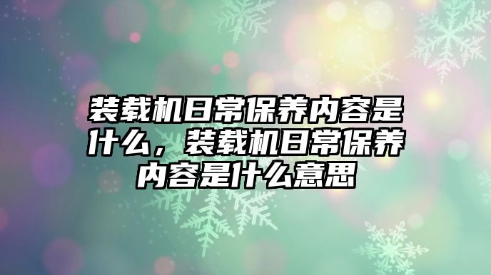 裝載機(jī)日常保養(yǎng)內(nèi)容是什么，裝載機(jī)日常保養(yǎng)內(nèi)容是什么意思